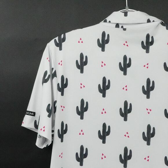 Bad Birdie Shirt Mens Large White Cactus Print Polo Golf Performance Stretch - Picture 8 of 15